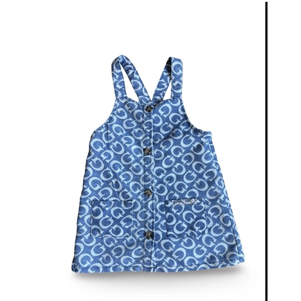 Guess Denim Overall Summer Dress Girls Size 5-6 Y2k 90s Logo Rhinstone